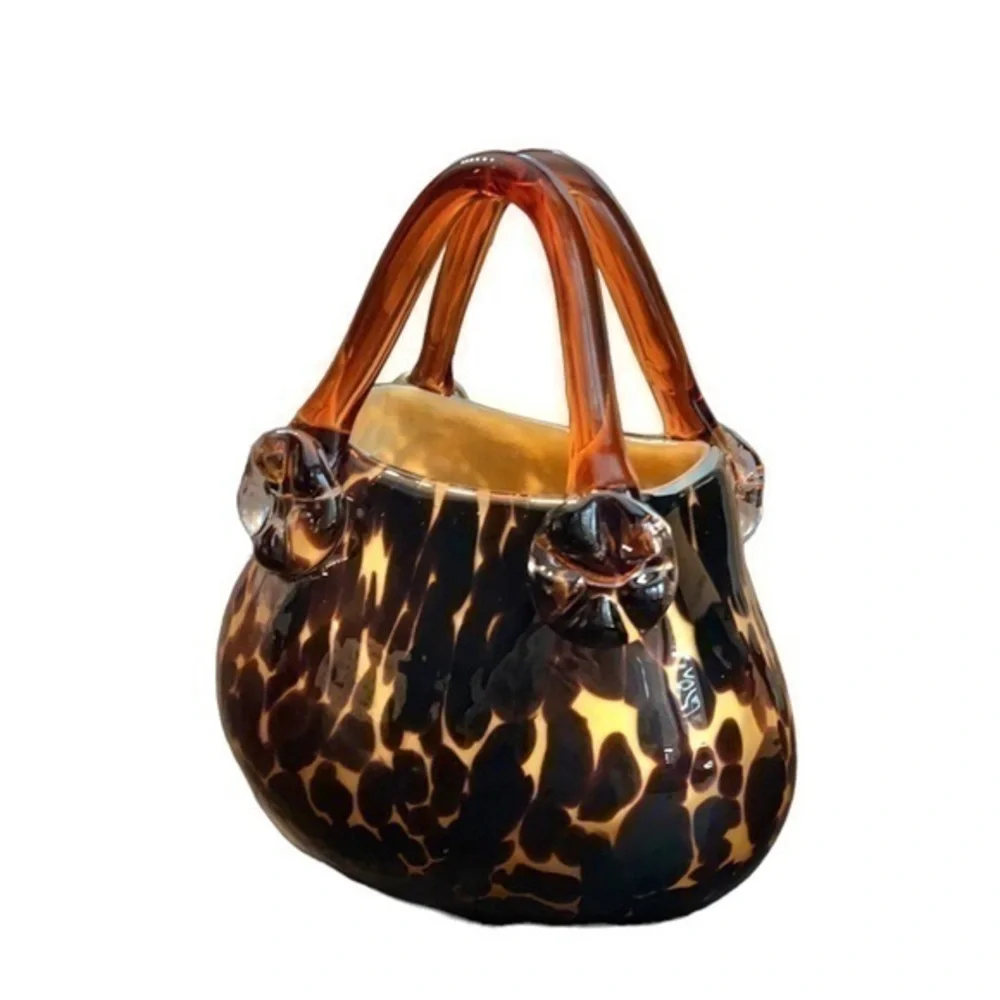 Halle‎ Art 1990’s Hand Blown Glass Tortoise Art Deco Purse Vase Figurine